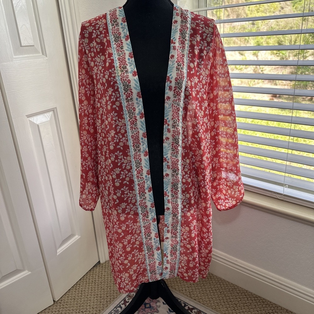 Japna Cover Up kimono Women's Size L Open Front Floral Pattern